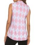 Tanst Sky Ladies Sleeveless Golf Shirts, Workout Tank Tops for Women Quarter Zip Collared Athletic Apparel Moisture Wicking Attire Quick Dry Clothes Tennis Running Yoga Activewear Pink Argyle Medium