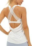 icyzone Yoga Tops Workouts Clothes Activewear Built in Bra Tank Tops for Women (Off White, M)