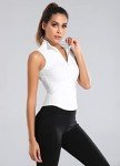 FEOYA Women's Full Zip Up Sleeveless Tennis Shirts Quick Dry Athletic Sports Tank Tops Solid Color Workout Running Yoga Activewear Summer Lightweight Slimming Vest Shirts White