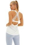 icyzone Yoga Tops Workouts Clothes Activewear Built in Bra Tank Tops for Women (Off White, M)