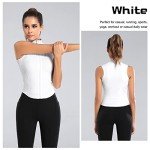 FEOYA Women's Full Zip Up Sleeveless Tennis Shirts Quick Dry Athletic Sports Tank Tops Solid Color Workout Running Yoga Activewear Summer Lightweight Slimming Vest Shirts White