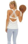 icyzone Yoga Tops Workouts Clothes Activewear Built in Bra Tank Tops for Women (Off White, M)