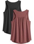PINSPARK Women Workout Tops Racerback Tank Top Lightweight Gym Shirt O Neck Running Sleeveless Activewear Pack 2 M