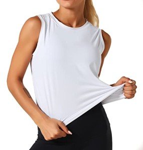 Dragon Fit Athletic Tank Tops for Women Sleeveless Workout Cool T-Shirt Running Short Tank Crop Tops (Small, White, s)