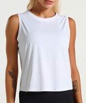 Dragon Fit Athletic Tank Tops for Women Sleeveless Workout Cool T-Shirt Running Short Tank Crop Tops (Small, White, s)