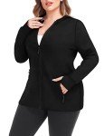 COOTRY Womens Plus Size Workout Jackets Full Zip Up Lightweight Athletic Running Hoodies with Thumb Holes Black2 3XL