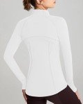 QUEENIEKE Women's Running Jackets Zip Up Slim Fit Workout Gym Tops for Women Athletic Track Yoga Jackets with Thumbholes (White, M)