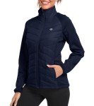 MoFiz Women Thermal Hybrid Hiking Jacket Lightweight Full Zip Golf Sports Soft Outdoor Outfits Winter Down Jacket Navy,2XL