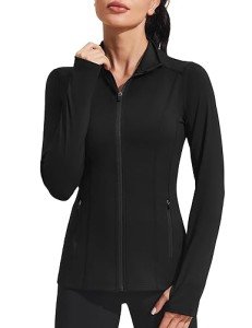 Pinspark Women Running Athletic Jacket Zip Up Workout Jacket Thumb Holes Activewear Tops Long Sleeve Sports Coat Plus Size