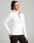QUEENIEKE Women's Running Jackets Zip Up Slim Fit Workout Gym Tops for Women Athletic Track Yoga Jackets with Thumbholes (White, M)