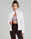 QUEENIEKE Women's Running Jackets Zip Up Slim Fit Workout Gym Tops for Women Athletic Track Yoga Jackets with Thumbholes (White, M)