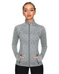 QUEENIEKE Women's Workout Running Jackets Full Zipper Slim Fit Athletic Yoga Jacket with Thumb Holes Heathered Light Grey 60927 M