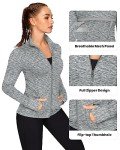 QUEENIEKE Women's Workout Running Jackets Full Zipper Slim Fit Athletic Yoga Jacket with Thumb Holes Heathered Light Grey 60927 M