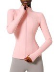 Locachy Women's Slim Fit Full Zip Athletic Running Sports Workout Jacket with Pockets, Style 02 Pink, Medium