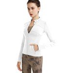 CARPESUN Women's Stretchy Workout Jackets Lightweight Full Zip Running Track Jacket, White, Medium