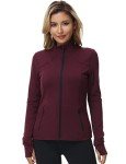Dolcevida Women s Lightweight Full Zip Active Wear Workout Yoga Track Jackets Athletic Running Jacket Top with Zip Pockets and Thumb Holes (Wine, L)