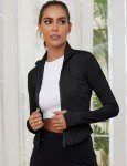 Gihuo Women's Athletic Full Zip Lightweight Workout Jacket with Thumb Holes, Black, Small