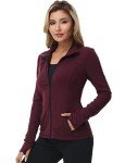 Dolcevida Women s Lightweight Full Zip Active Wear Workout Yoga Track Jackets Athletic Running Jacket Top with Zip Pockets and Thumb Holes (Wine, L)