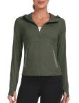 MoFiz Women Warm-Up Track Jacket Lightweight Zip Up Hoody Slim Fit Breathable Activewear Workout Tops with Pockets Army Green S