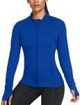 Pinspark Women Sports Jackets Workout Running Jacket Zipper Slim Fit Warm Up Activewear Tops Breathable Blue M