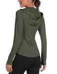 MoFiz Women Warm-Up Track Jacket Lightweight Zip Up Hoody Slim Fit Breathable Activewear Workout Tops with Pockets Army Green S