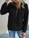 RANPHEE Womens Black Long Sleeve Tops Lapel Zipper Casual Sweatshirt Loose Pullover Swater Shirts Activewear Running Jacket XL
