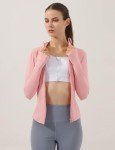Locachy Women's Slim Fit Full Zip Athletic Running Sports Workout Jacket with Pockets, Style 02 Pink, Medium