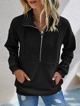 RANPHEE Womens Black Long Sleeve Tops Lapel Zipper Casual Sweatshirt Loose Pullover Swater Shirts Activewear Running Jacket XL