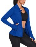 Pinspark Women Sports Jackets Workout Running Jacket Zipper Slim Fit Warm Up Activewear Tops Breathable Blue M