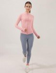 Locachy Women's Slim Fit Full Zip Athletic Running Sports Workout Jacket with Pockets, Style 02 Pink, Medium