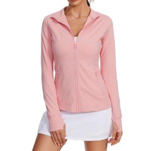 Lightbare Women’s Zip Up Athletic Jackets Lightweight Slim Fit with Pockets Thumb Holes for Workout Gym Running Yoga