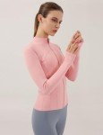Locachy Women's Slim Fit Full Zip Athletic Running Sports Workout Jacket with Pockets, Style 02 Pink, Medium