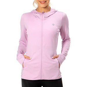 Lightbare Women's UPF 50+ Full Zip Hoodie Jacket Long Sleeve Hooded Sun Shirt with Pockets