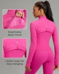 Running Jacket Women Full Zip up Long Sleeve BBL Workout Tops Jacket Womens Waisted Length with Pockets for Yoga Athletic (Hot Pink, XXS)