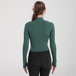 Women's Cropped Workout Jacket 1/2 Zip Pullover Running Athletic Outwear Slim Fit Long Sleeve Yoga Top, Greygreen, Medium