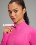 Running Jacket Women Full Zip up Long Sleeve BBL Workout Tops Jacket Womens Waisted Length with Pockets for Yoga Athletic (Hot Pink, XXS)
