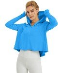 G4Free Women's UV Protection Running Jacket Lightweight Long Sleeve Workout Tops UPF 50+ Cropped Sun Shirt Quick Dry(Ocean Blue,M)