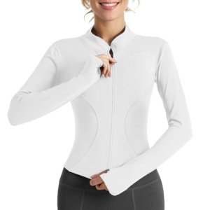 Women's Workout Running Jackets Zip Up Lightweight Stretchy Athletic Yoga Cropped Tops Track Jacket with Thumb Holes