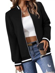 onlypuff Womens Long Sleeve Jackets Fashion Sweatshirt Zip Up Jackets with Pockets Black
