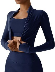 Women's Zip Up Lightweight Workout Crop Jacket Long Sleeve Atheltic Jacket Running Sports Yoga Cropped Top Seamless Stretch Slim Fitted Activewear 2023 Spring Fall