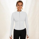 Women's Workout Running Jackets Zip Up Lightweight Stretchy Athletic Yoga Cropped Tops Track Jacket with Thumb Holes