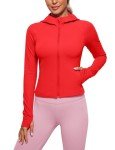 CRZ YOGA Womens Butterluxe Full Zip Workout Hoodie Jackets Slim Fit Hooded Athletic Yoga Lightweight Jacket with Thumb Holes Deep Red Small