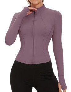 Kistore Workout Jackets for Women Full Zip Tight Fitted Athletic Long Sleeve Cropped Running Jackets Activewear, Long Sleeve-light Purple, Medium
