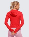 CRZ YOGA Womens Butterluxe Full Zip Workout Hoodie Jackets Slim Fit Hooded Athletic Yoga Lightweight Jacket with Thumb Holes Deep Red Small