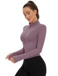 Kistore Workout Jackets for Women Full Zip Tight Fitted Athletic Long Sleeve Cropped Running Jackets Activewear, Long Sleeve-light Purple, Medium