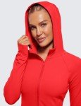 CRZ YOGA Womens Butterluxe Full Zip Workout Hoodie Jackets Slim Fit Hooded Athletic Yoga Lightweight Jacket with Thumb Holes Deep Red Small