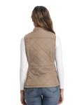 Khaki Women's Activewear Vest, Stand Collar Lightweight Zip Quilted Vest for Women M