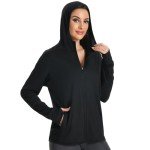 Women UPF 50+ UV Sun Protection Jacket Zip Up Hoodie Lightweight Long Sleeve Sun Shirt with Pocket for Running Hiking (Black, Small)