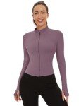 Kistore Workout Jackets for Women Full Zip Tight Fitted Athletic Long Sleeve Cropped Running Jackets Activewear, Long Sleeve-light Purple, Medium