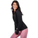 90 Degree By Reflex Women’s Lightweight, Full Zip Running Track Jacket - Black - Small